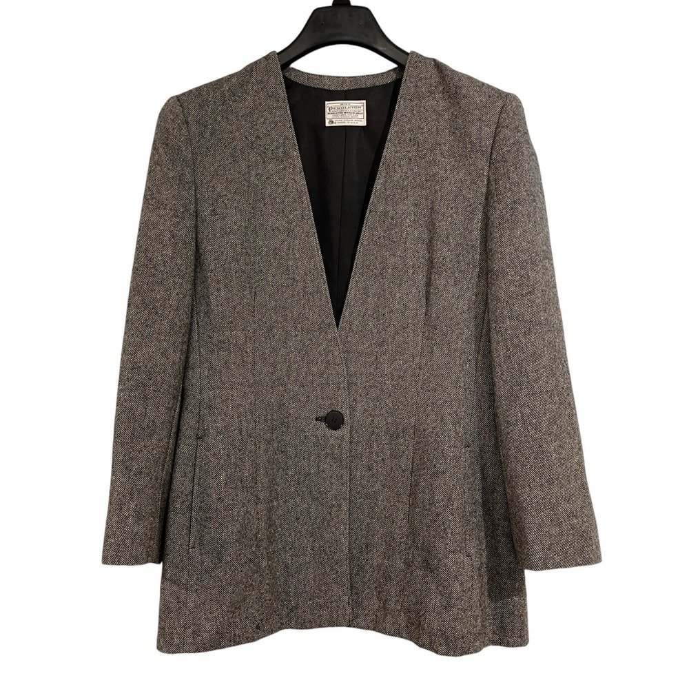 Vintage Pendleton Blazer Womens 12 Black‎ Chevron Wool Tweed One Button Jacket